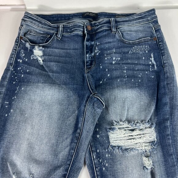 Judy Blue Jean Women Measured 35x30 Boyfriend Blue Faded Distressed Denim Tag 32 - Picture 2 of 16